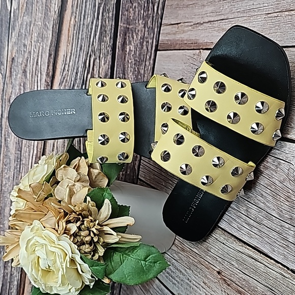 Marc Fisher Shoes - NEW MARC FISHER YELLOW STUDED SANDAL SLIDES